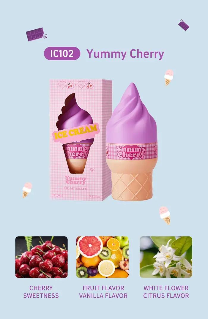Diffuseur de parfum pour voiture en forme de cornet de glace mignon, 4 senteurs (Vanille, Cerise), o
