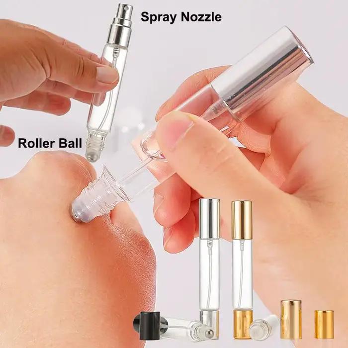 Bouteille de parfum en verre à Double tête de 10ml, vaporisateur roulant et brume, buse en aluminium, bouteilles en verre, atomiseur de parfum vide rechargeable