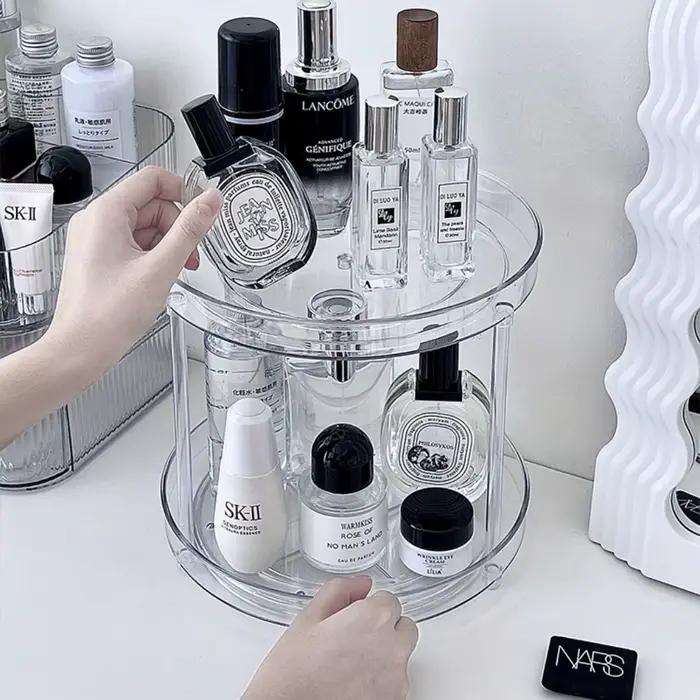 360 °   Support à cosmétiques rotatif de bureau, étagère de salle de bain, grande capacité, parfum, aromathérapie, soins de la peau, organisateur de stockage de produits
