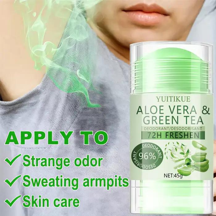 Déodorant à l'aloe vera et au thé vert pour homme et femme, 72 heures de fraîcheur et protection contre les odeurs de sueur, hydratation et bien-être de la peau