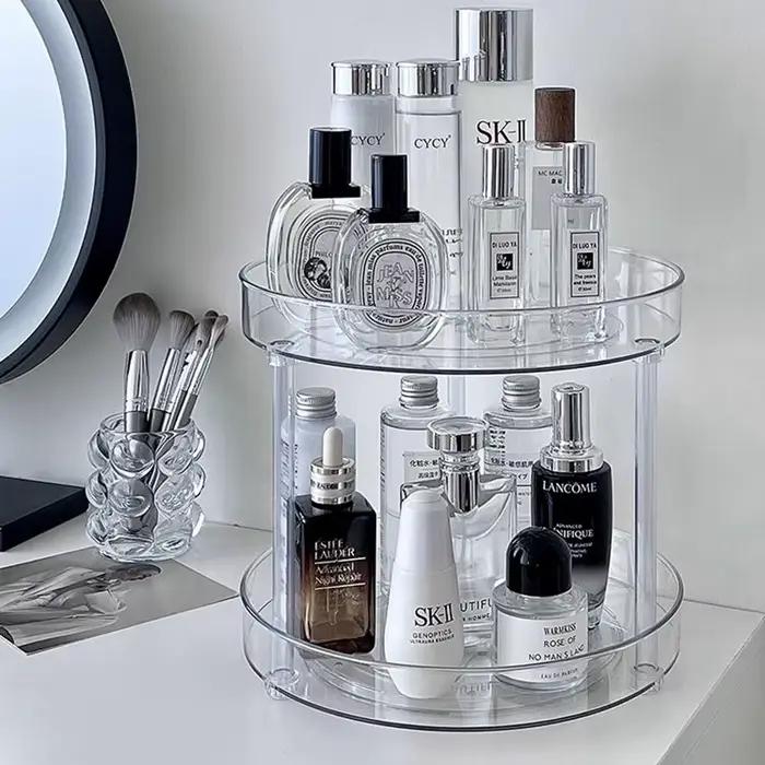 360 °   Support à cosmétiques rotatif de bureau, étagère de salle de bain, grande capacité, parfum, aromathérapie, soins de la peau, organisateur de stockage de produits