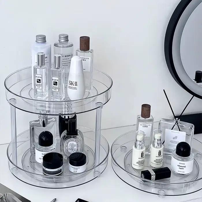 360 °   Support à cosmétiques rotatif de bureau, étagère de salle de bain, grande capacité, parfum, aromathérapie, soins de la peau, organisateur de stockage de produits
