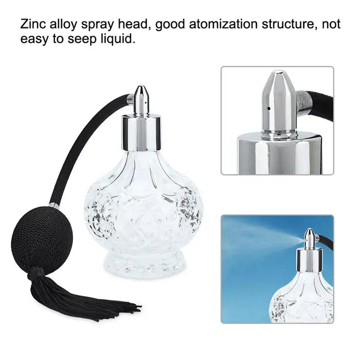 Bouteille rechargeable en verre avec pompon vaporisateur pour parfum et soins de la peau élégante à offrir pour femmes occasions spéciales