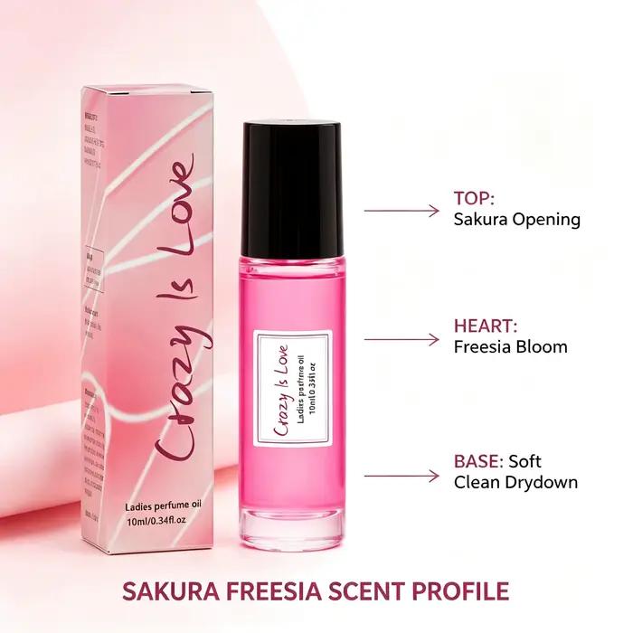 Huile de phéromone Sakura Freesia 10 ml - Huile de parfum subtile à la fleur de cerisier, Eau de Toilette originale, Huile de parfum longue durée