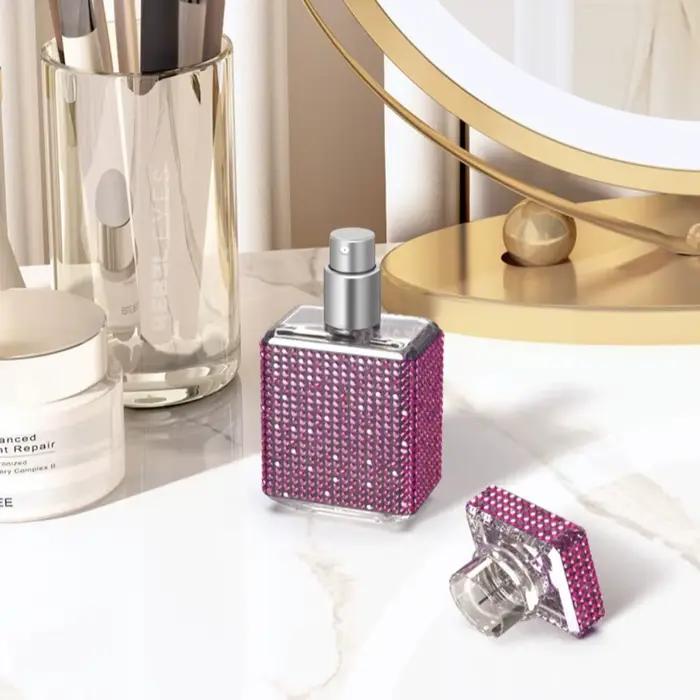 Flacon pulvérisateur de luxe en verre scintillant de 30 ml avec pompe à pression, réutilisable, pour voyage, contenant de liquide