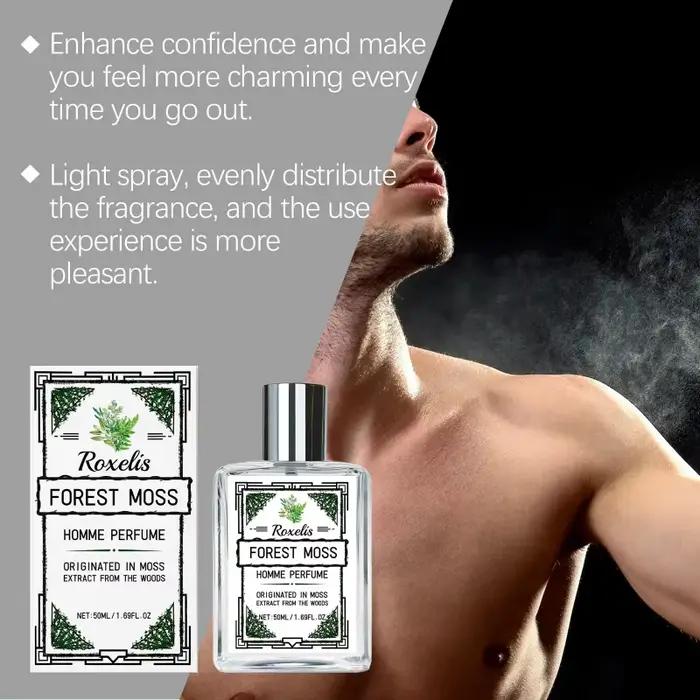 Parfum pour homme Roxelis, senteur bois de Gulong, forêt fraîche, élégant, doux, persistant, charmant, délicat.