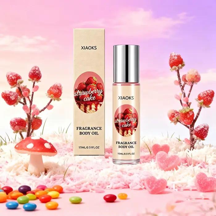 Spray de parfum parfumé au gâteau aux fraises de 10 ml pour femmes - Parfum élégant pour femmes avec senteur de rose, parfum roll-on, notes orientales gourmandes, avec des senteurs de fraise, de noix